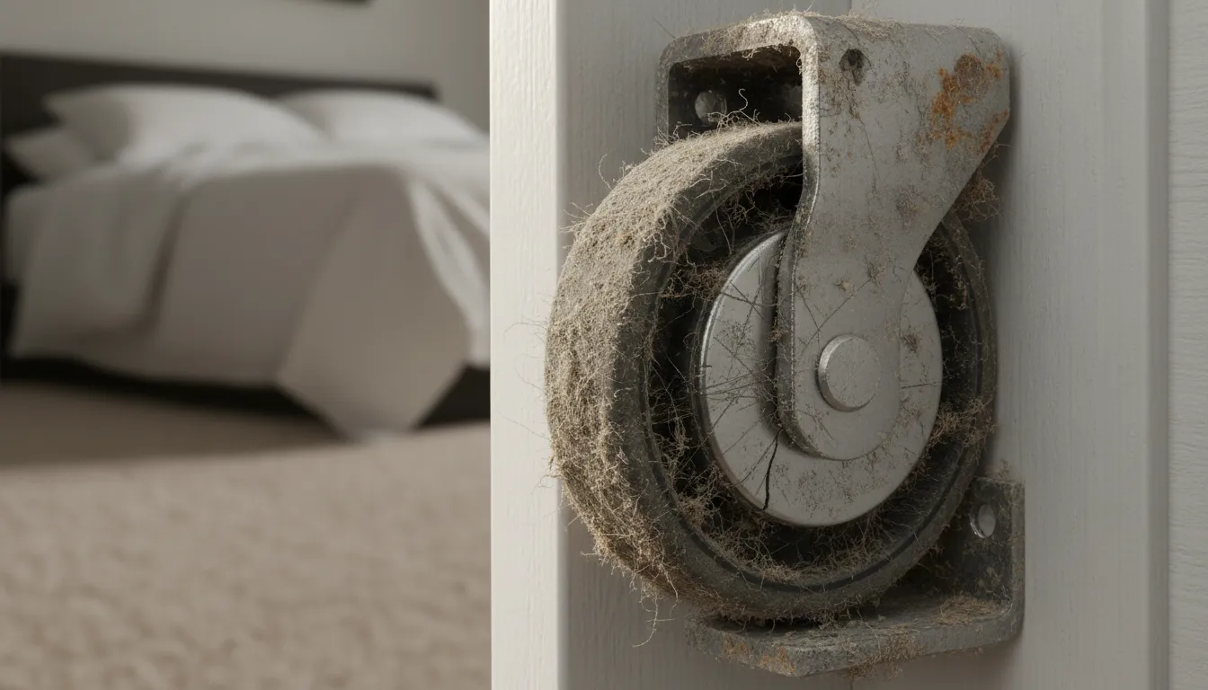 Role deteriorate la o ușă glisantă montată într-un dormitor