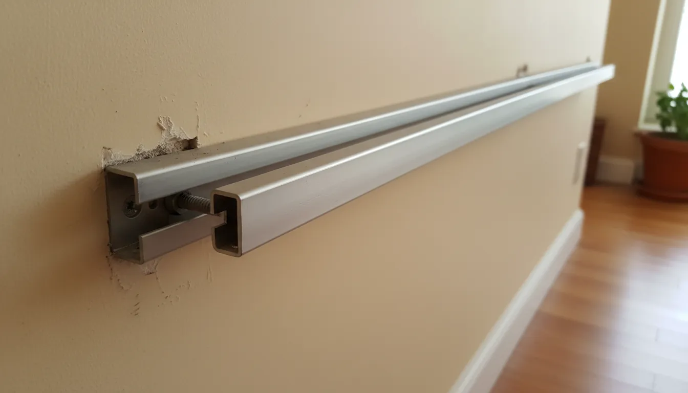 Șine de ușă glisantă cu aliniere incorectă într-un living modern